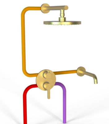Комплект на 2 потребителя Cox PAINI, для ванны с верхним душем, брашированное золото PVD