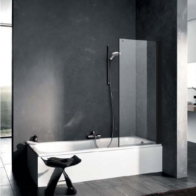 Kermi Pega Штора на ванну PE DFR 750x1500, цвет: черный матовый/прозрачное стекло