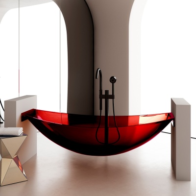 Прозрачная ванна ABBER Kristall AT9704Rubin подвесная красная  180*80
