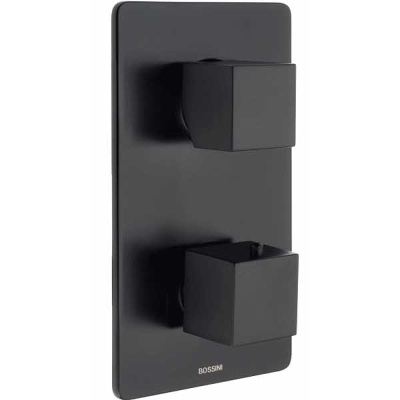 Термостат для душа Bossini CUBE встраиваемый (внешняя часть), с девиаторм 1/2/3/4/5, цвет: черный матовый Z00061.073