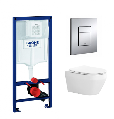 Сет Инсталляция GROHE Rapid SL 3 в 1 квадратная кнопка + Унитаз подвесной Yifo G388 безободковый  490х370х360, с быстросъемным сидением микролифт