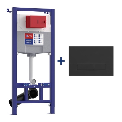 Комплект 2в1: Инсталляция Lemark PENEDA EXPERT для унитазов с кнопкой смыва BIT чёрный матовый Soft touch