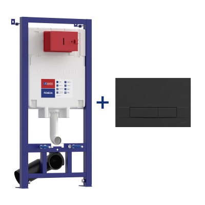 Комплект 2в1: Инсталляция Lemark PENEDA для унитазов с кнопкой смыва BIT чёрный матовый Soft touch
