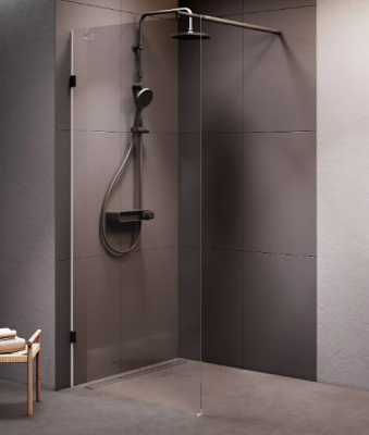 Душевая перегородка 90x195 AM.PM X-Joy W94WI-90-F1-BTE прозрачное стекло, профиль черный матовый