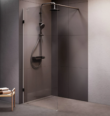 Душевая перегородка 90x195 AM.PM X-Joy W94UWI-90-F1-BTE прозрачное стекло, профиль черный