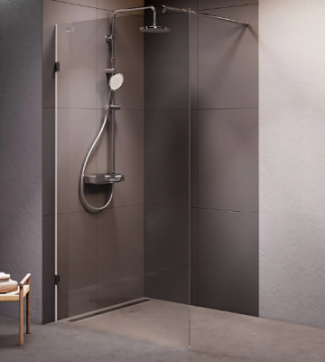 Душевая перегородка 110x195 AM.PM X-Joy W94UWI-110-F1-MTE прозрачное стекло, профиль серебристый