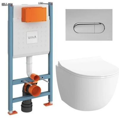 Инсталляция с унитазом Vitra Sento, сиденье микролифт, клавиша хром, 9830B003-7212