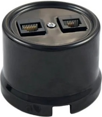 Розетка rj45 информационная двойная, керамика, цвет черный B1-302-03