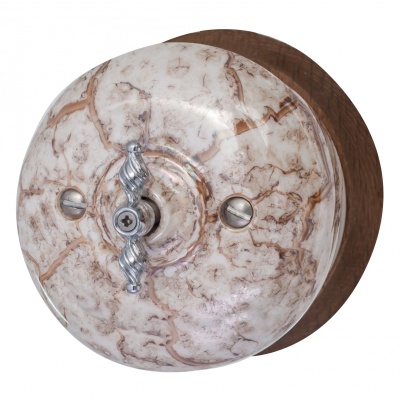 Выключатель BIRONI перекрестный, 10А, 250В, 73*73*50 мм (в комплекте с одноместной круглой рамкой цвет - Мрамор золото) B2-203-090/18