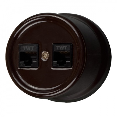 Розетка RJ45 информационная двойная, керамика, цвет коричневый B1-302-02