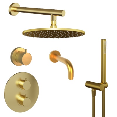 Комплект на 3 потребителя с термостатом Cox PAINI, для ванны/душа, брашированное золото PVD