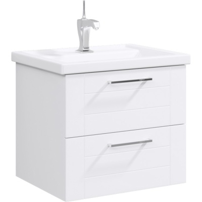 Подвесная тумба Aqwella в белом глянцевом цвете с двумя ящиками с умывальником 60см