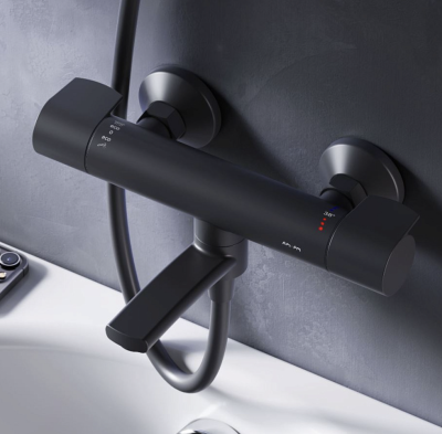 Смеситель для ванны и душа AM.PM X-Joy F85A50022 терсмостат, поворотный излив, черный