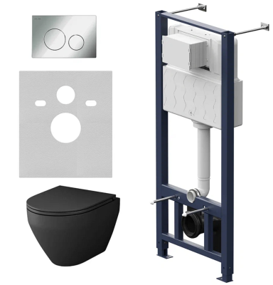 Унитаз подвесной безободковый с инсталляцией AM.PM Spirit V2.0 IS49051.701700MB сиденьем микролифт, хром пневм. клавишей