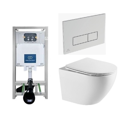 Инсталляция Ideal Standard ProSys Eco Frame 2.0 RU и Унитаз Azario Grado 490 Торнадо, безободковый (AZ-0046-UQ3), клавиша хром