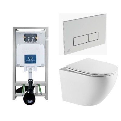 Инсталляция Ideal Standard ProSys Eco Frame 2.0 RU и Унитаз Azario Grado 490 Торнадо, безободковый (AZ-0046-UQ3), клавиша хром