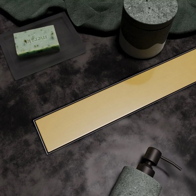 VS600G Душевой трап Veconi Stesso Gold 600, бок. слив D40, золото брашированное