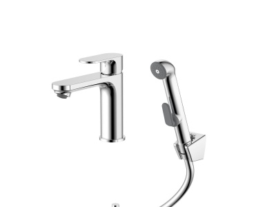 AQ1912CR АЛЬФА смеситель для раковины 110 без донного клапана с гигиеническим ручным душем
