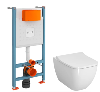 Инсталляция с унитазом VitrA Shift (Шифт) 9855B003-7207 комплект 3 в 1 с сиденьем микролифт безободковый Rim-ex (Рим-экс)
