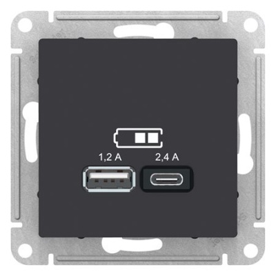 ATN001039 - ATLASDESIGN USB РОЗЕТКА A+С, 5В/2,4А, 2х5В/1,2 А, механизм, КАРБОН