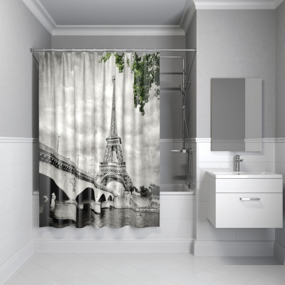 Штора для ванной комнаты, 180*200 см, полиэстер, Paris days, Grey, IDDIS, 541P18Ri11