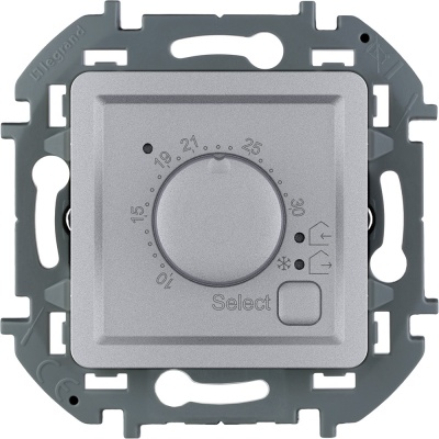 Термостат для теплого пола Legrand Inspiria с выносным датчиком в комплекте, максимальный ток 16 А, напряжение ~230 В, цвет "Алюминий"