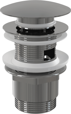 Донный клапан сифона для умывальника CLICK/CLACK 5/4″, цельнометаллический с переливом и большой заглушкой