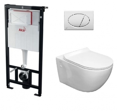 Комплект инсталляция SET 3v1 AM101/1120 + безободковый унитаз Maison MD492-49 + M70 кнопка белая