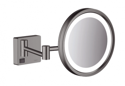 Зеркало косметическое для бритья Hansgrohe AddStoris 41790340 с LED-подсветкой, шлифованный черный/хром