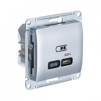 SE Glossa Алюминий USB Розетка тип-C 65W высокоскор.заряд. QC, PD, мех.