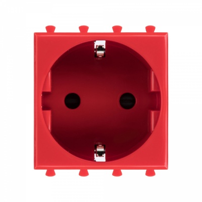 DKC Розетка модульная, 2P+E, с з/ш, "Avanti", "Красный квадрат", 2 модуля