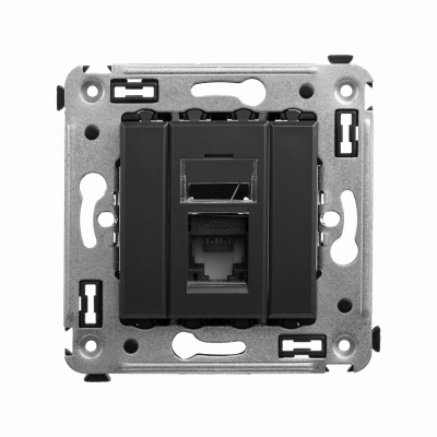 DKC Компьютерная розетка RJ-45 в стену, кат.6 одинарная,"Avanti", "Черныйматовый"